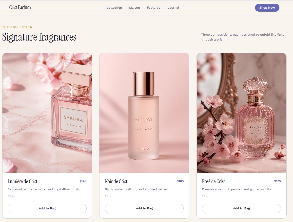 Crist Perfumes brand and product photography